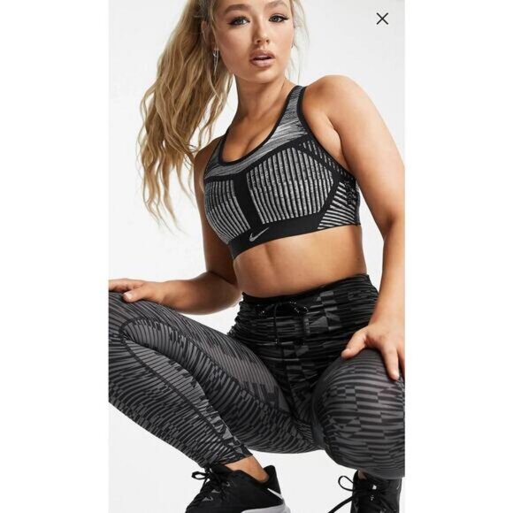 NIKE Flyknit Womens High Support Non-Padded Sports Bra Size Small Black Gray - Picture 2 of 8